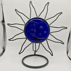 Blue Sun and Moon Metal Art Decor